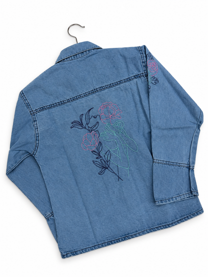 Girls Light Blue Denim Jacket with Rose Embroidery – Standard Size