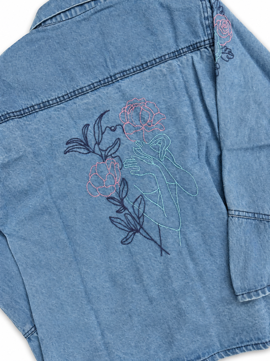 Girls Light Blue Denim Jacket with Rose Embroidery – Standard Size