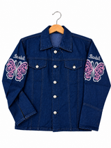 Girls Dark Blue Denim Jacket with Butterfly Embroidery – Standard Size