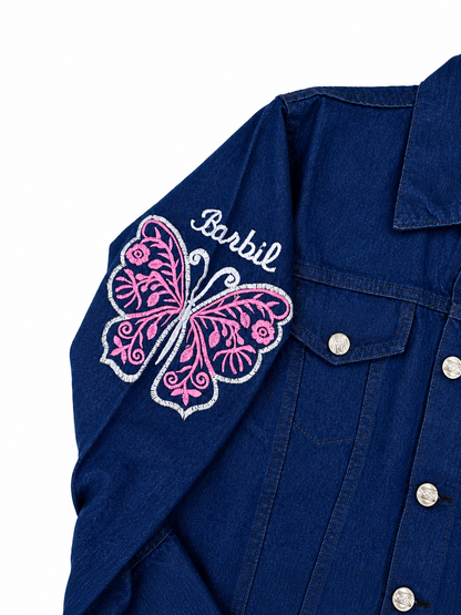 Girls Dark Blue Denim Jacket with Butterfly Embroidery – Standard Size