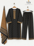 Black &amp; Mustard Embroidered Khaddar 3-Piece Suit