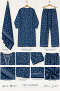 Indigo Blue Floral Printed 3-Piece Suit