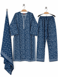 Women 3 Piece Suit in Navy Blue Floral Print with Dupatta