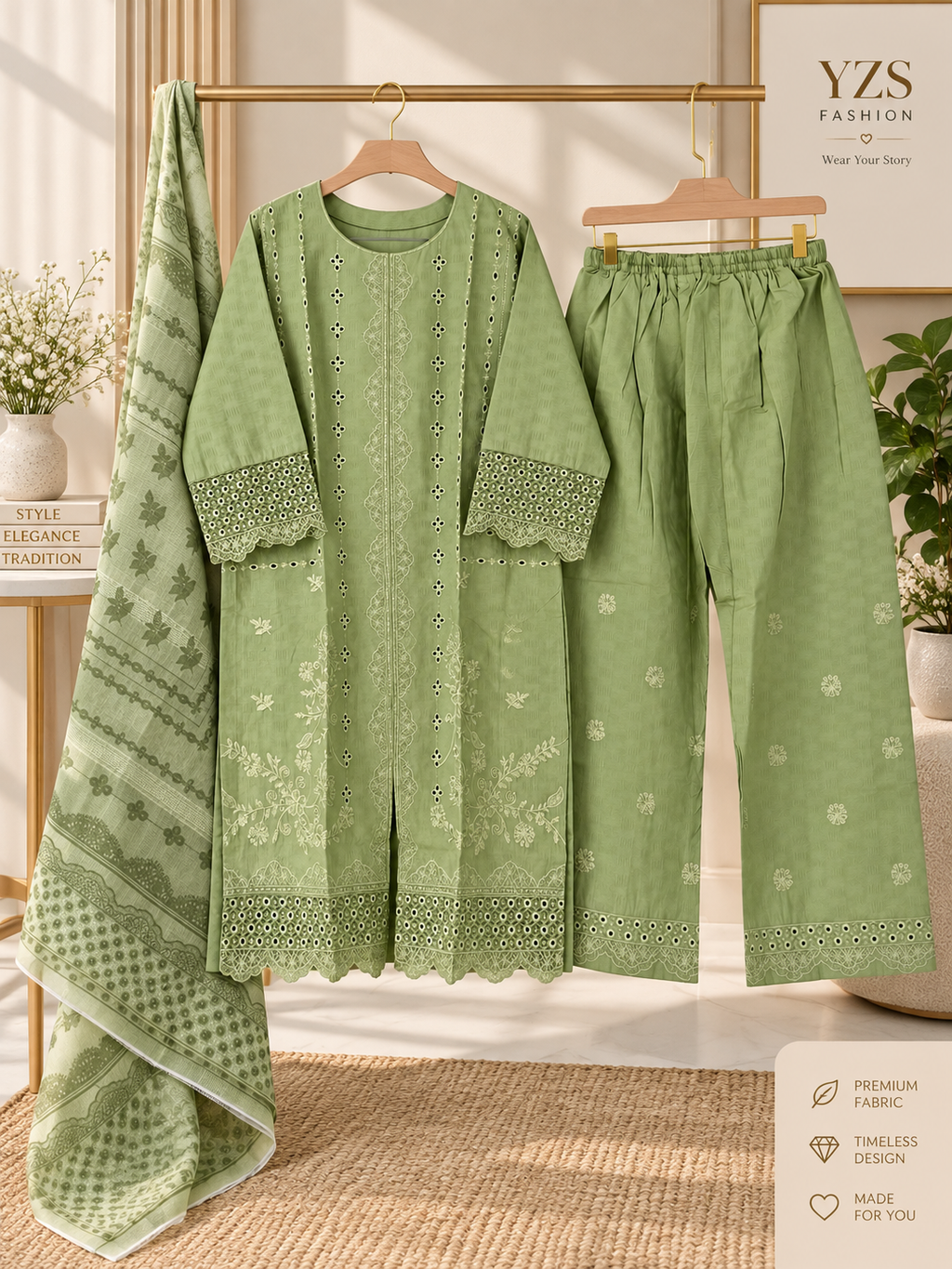 3 Piece Embroidered Winter Cotton Suit with Printed Dupatta