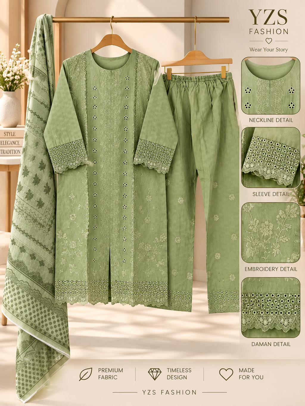 3 Piece Embroidered Winter Cotton Suit with Printed Dupatta