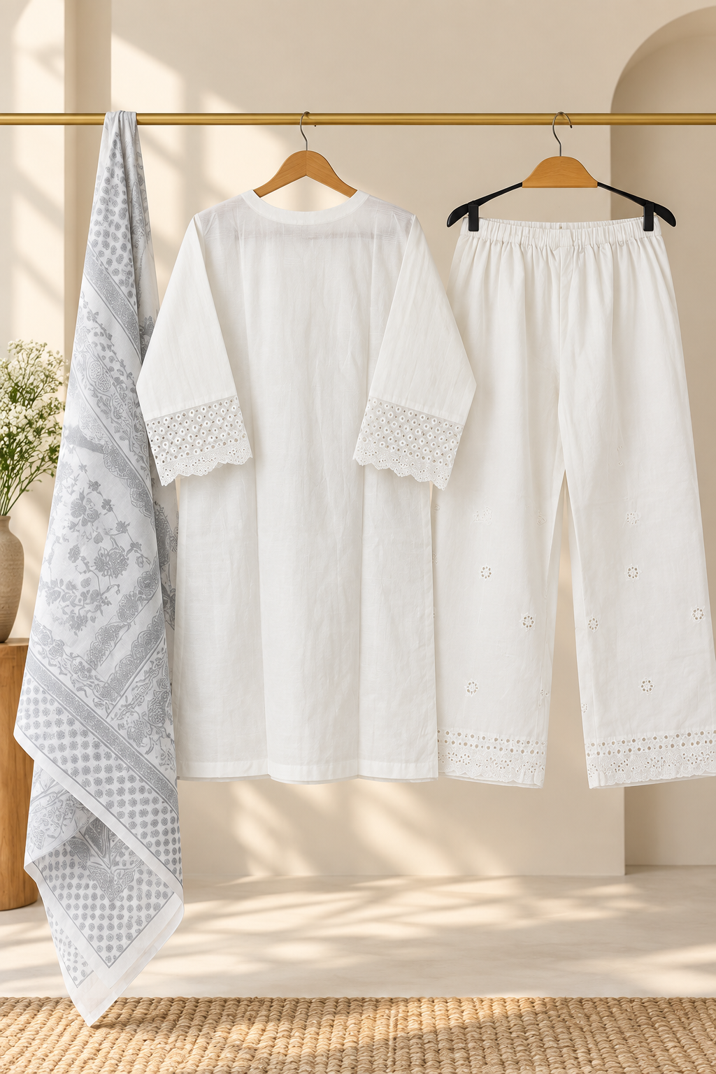 3 Piece Embroidered Winter Cotton Suit with Printed Dupatta
