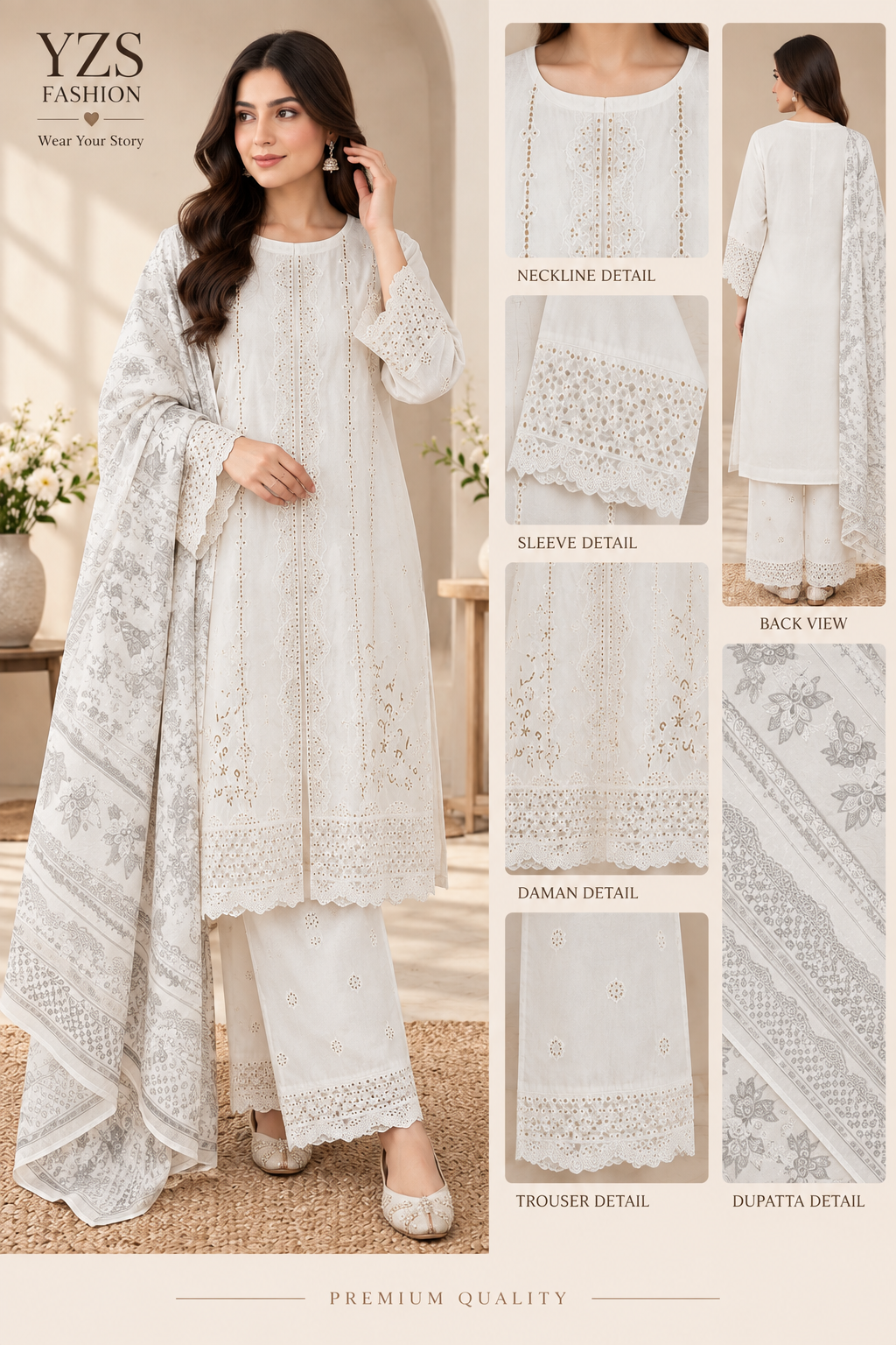 3 Piece Embroidered Winter Cotton Suit with Printed Dupatta
