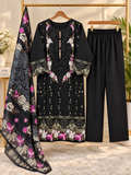 3 Piece Floral Embroidered Winter Cotton Suit with Printed Dupatta