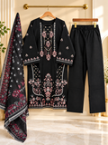 Black Embroidered 3 Piece Suit for Women | Printed Dupatta & Trouser | Standard Size