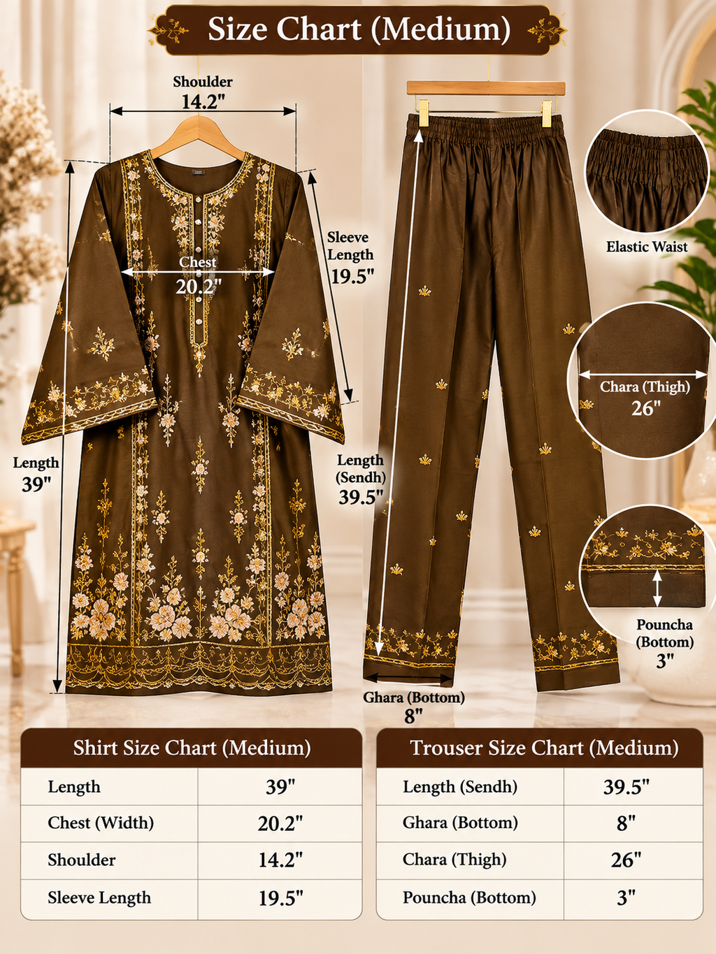 Olive Brown Embroidered 3 Piece Suit for Women – Printed Dupatta & Trouser