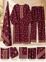Women 3 Piece Suit in Maroon Small Flower Print with Dupatta