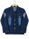 Girls White Butterfly Embroidered Denim Jacket – Sleeve and Back Design