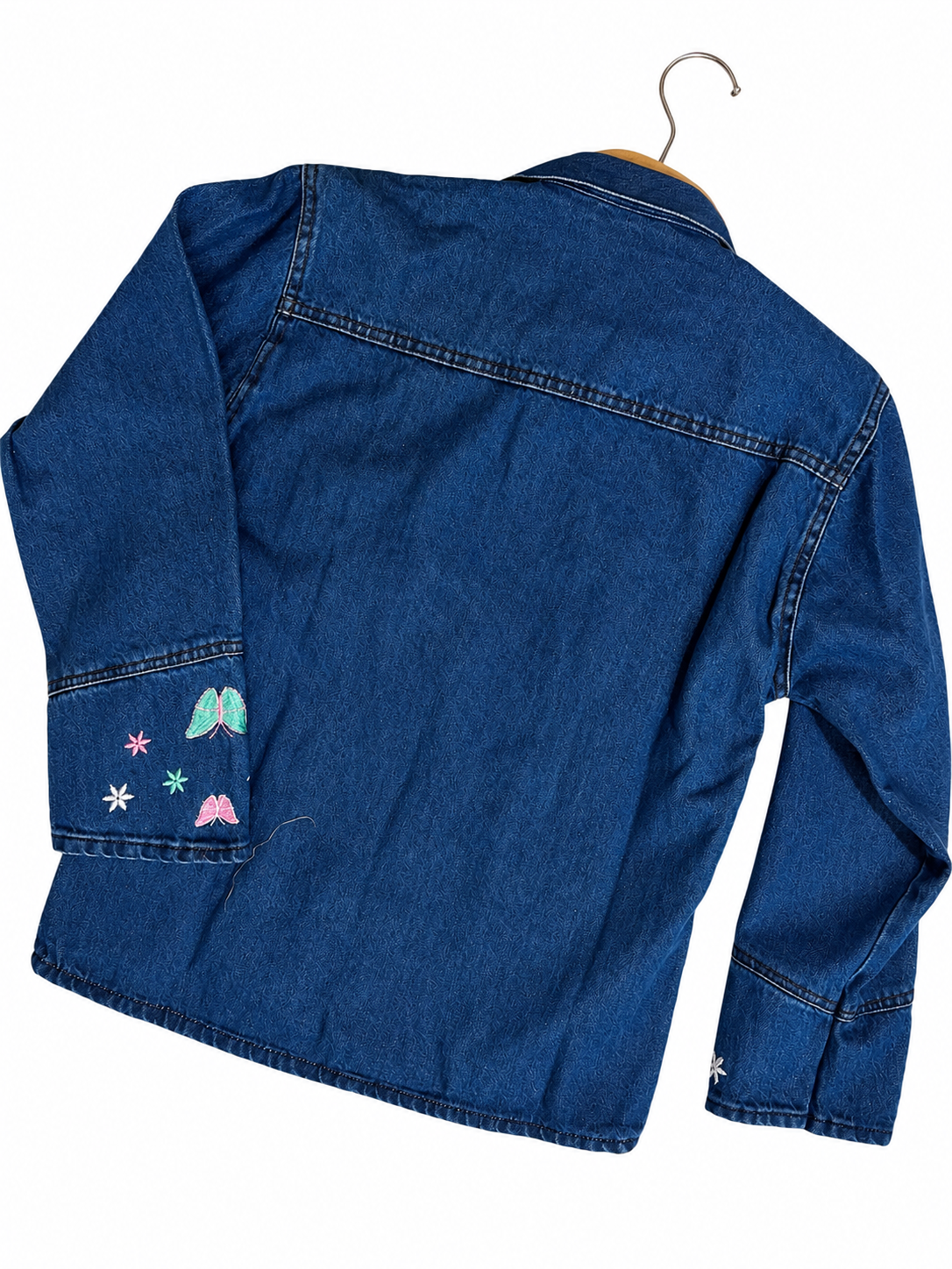 Girls Colourful Butterfly and Flower Embroidered Denim Jacket