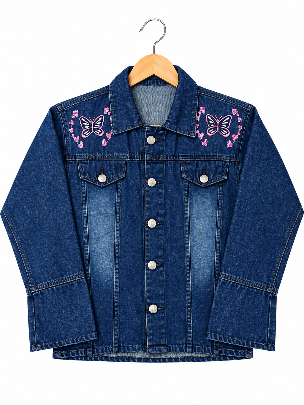 Girls Butterfly Embroidered Denim Jacket – Daddy's Girl Back Design
