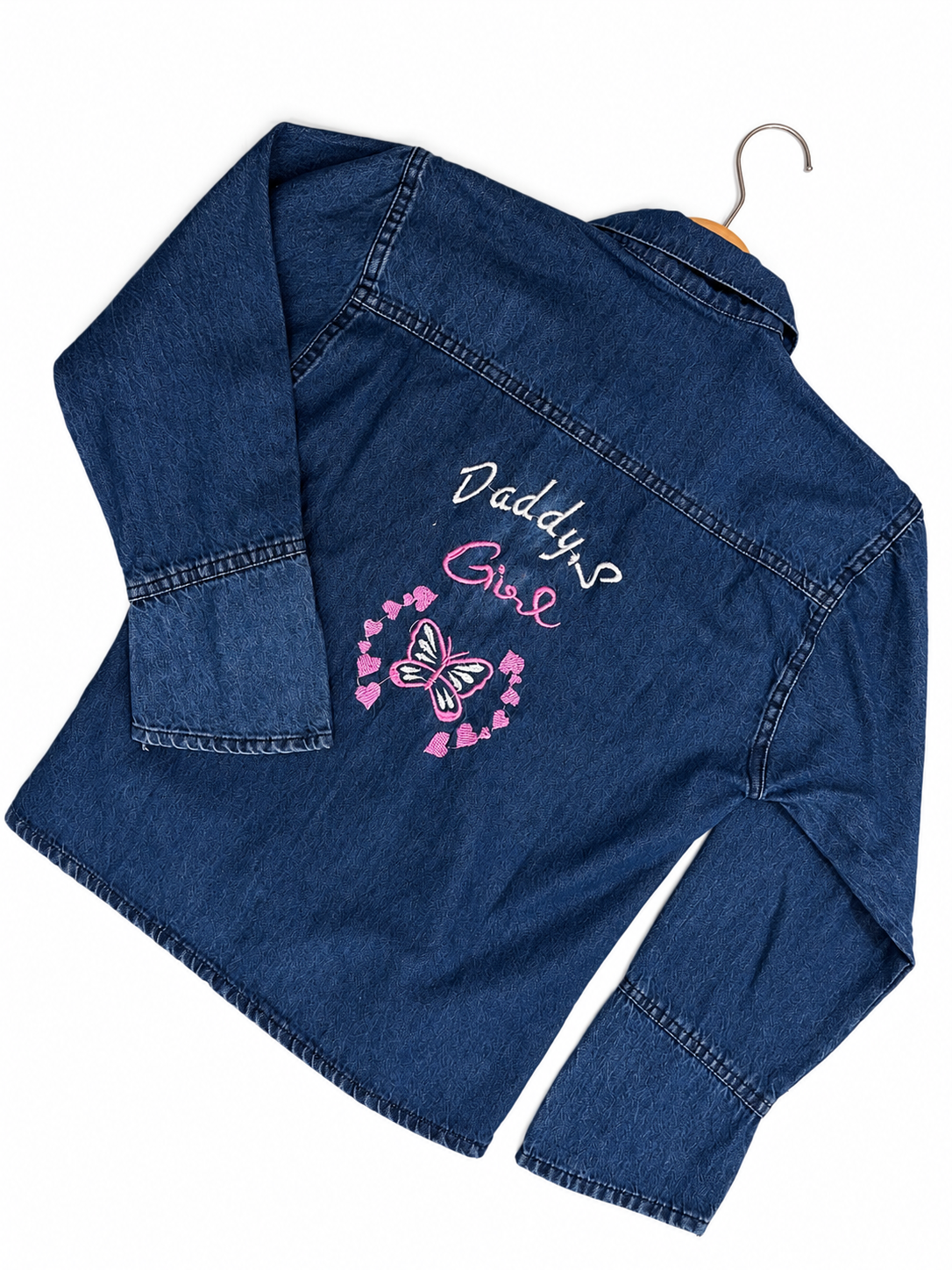 Girls Butterfly Embroidered Denim Jacket – Daddy's Girl Back Design