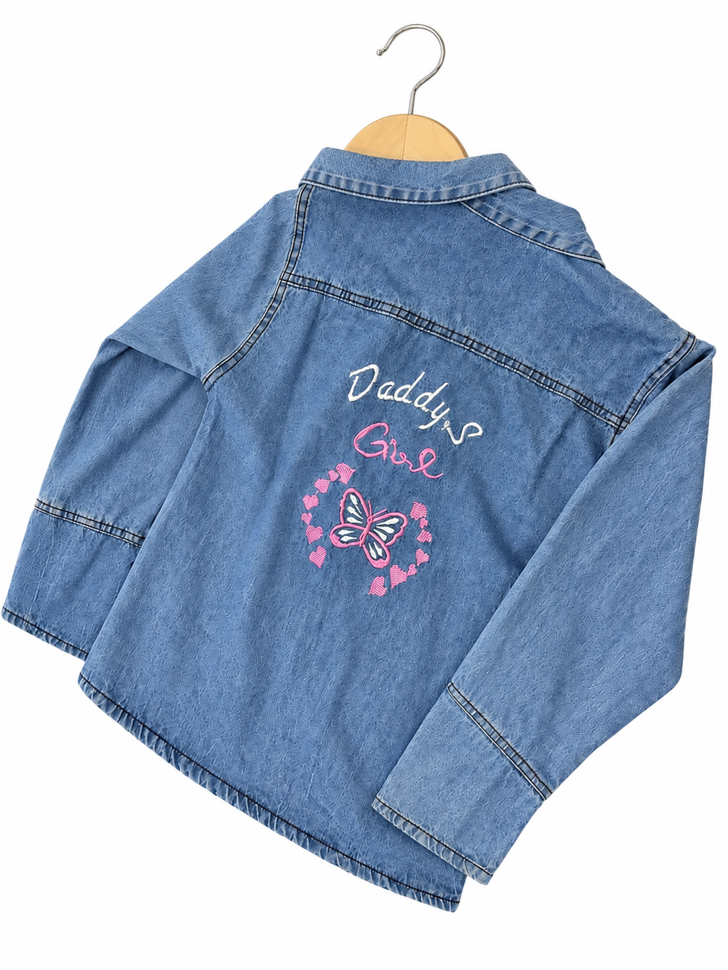 Girls Butterfly Embroidered Denim Jacket – Daddy's Girl Back Design