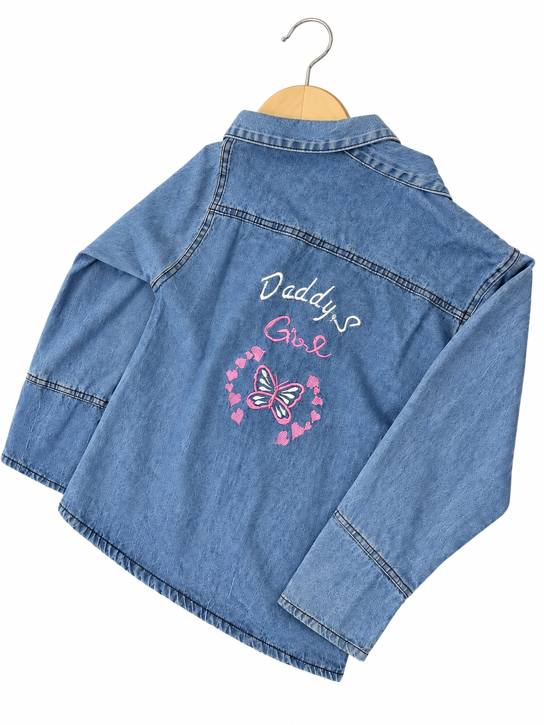 Girls Butterfly Embroidered Denim Jacket – Daddy's Girl Back Design