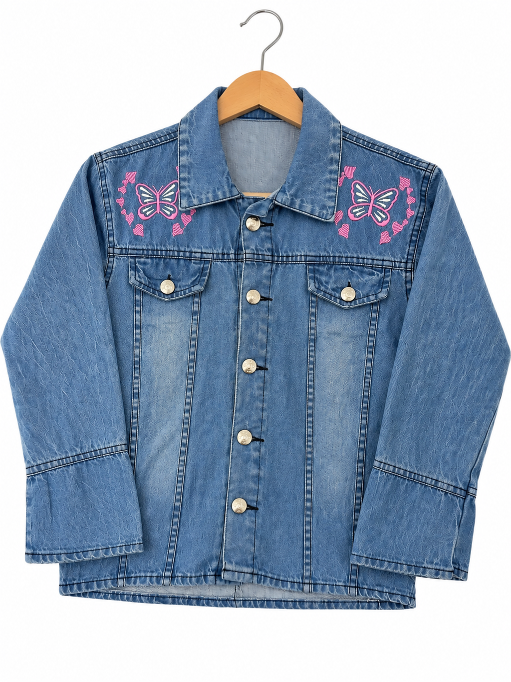 Girls Butterfly Embroidered Denim Jacket – Daddy's Girl Back Design