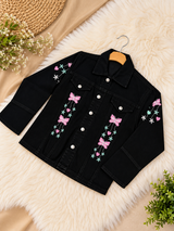 Black Denim Jacket for Girls & Women - Butterfly Embroidery