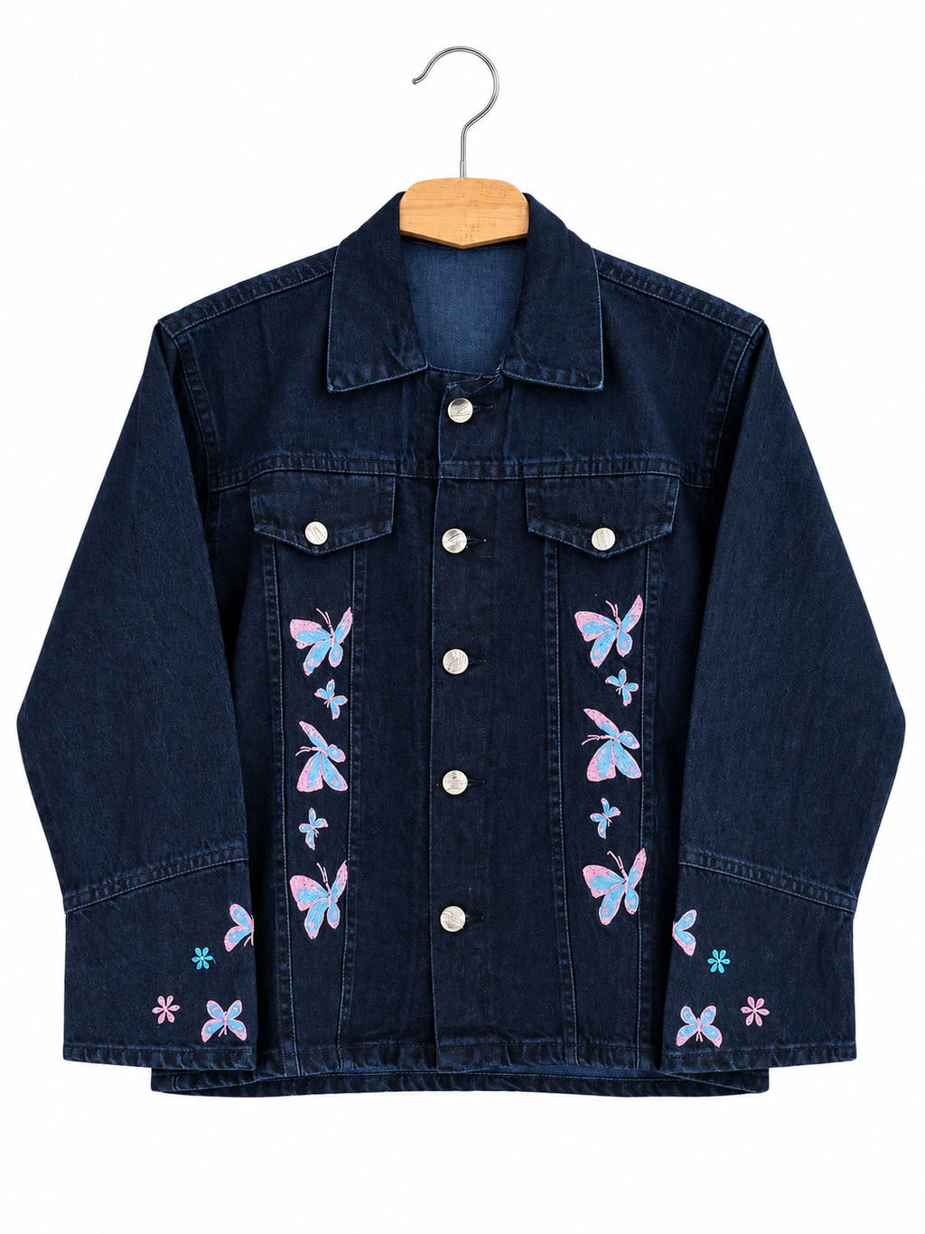 Denim Jacket with Butterfly Embroidery for Girls