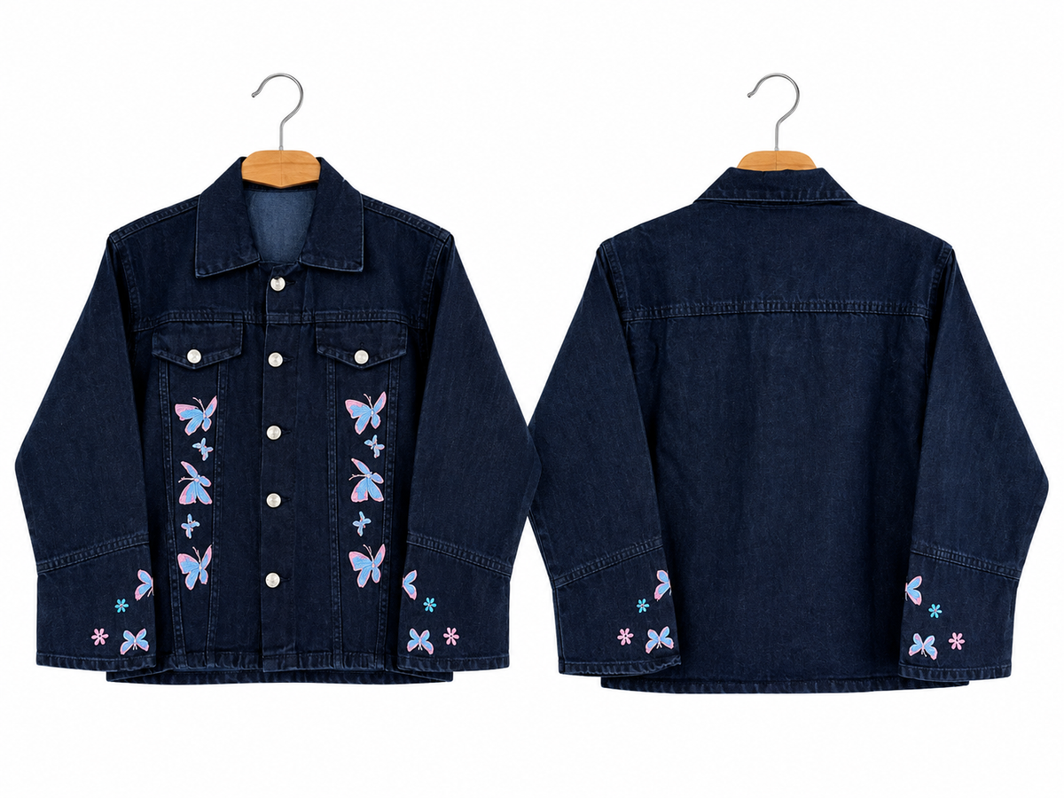 Denim Jacket with Butterfly Embroidery for Girls