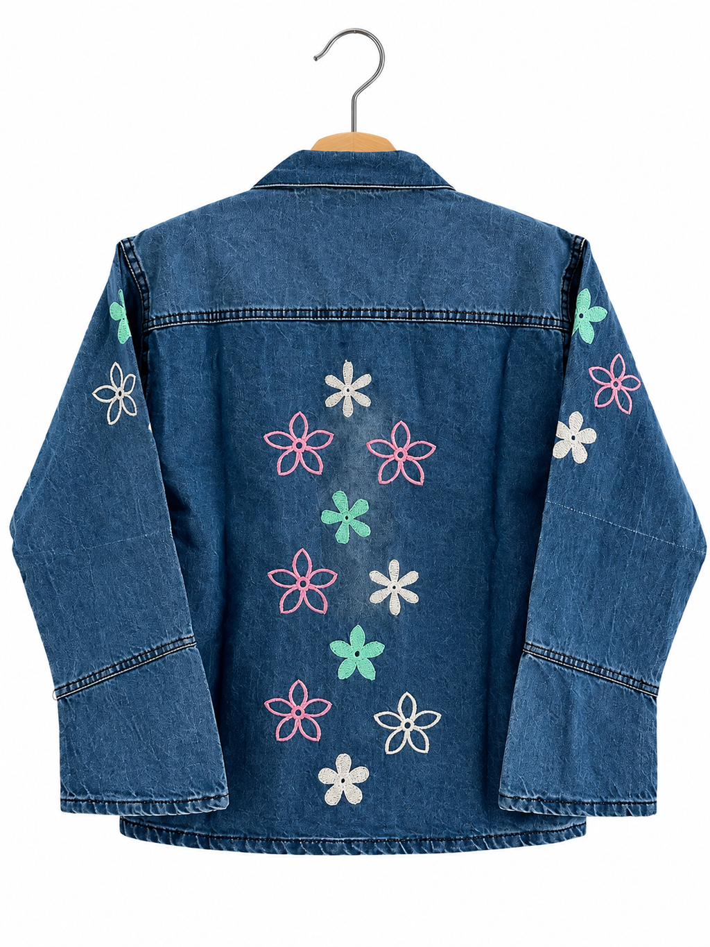 Denim Jacket with Flower Embroidery for Girls
