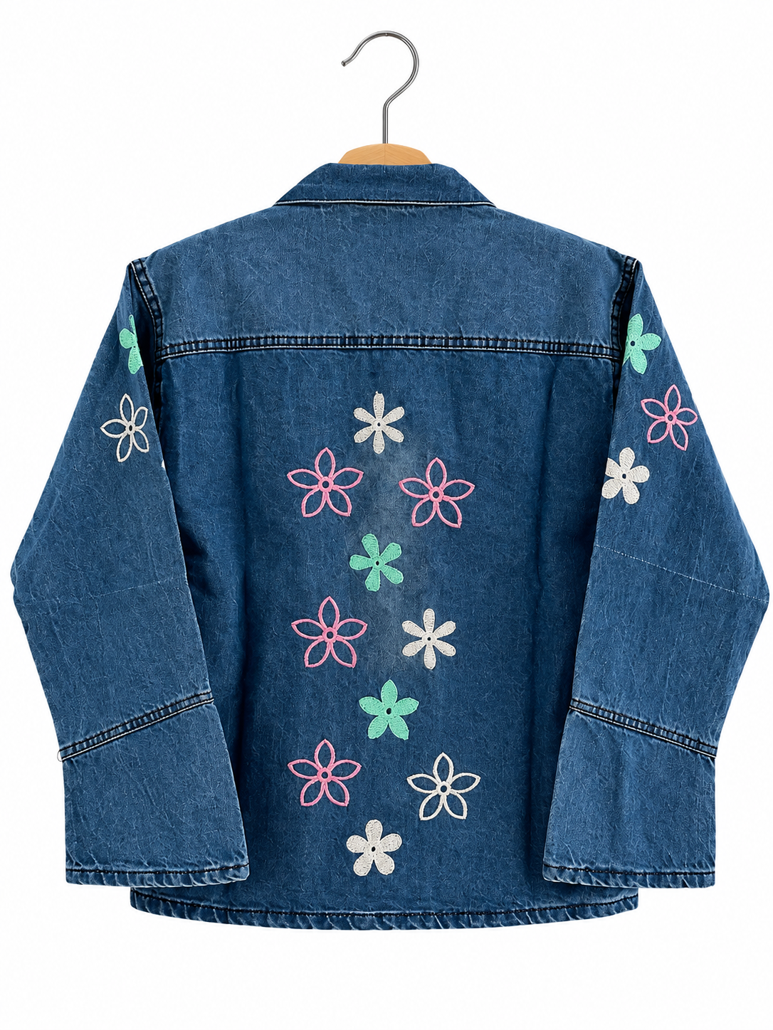 Denim Jacket with Flower Embroidery for Girls