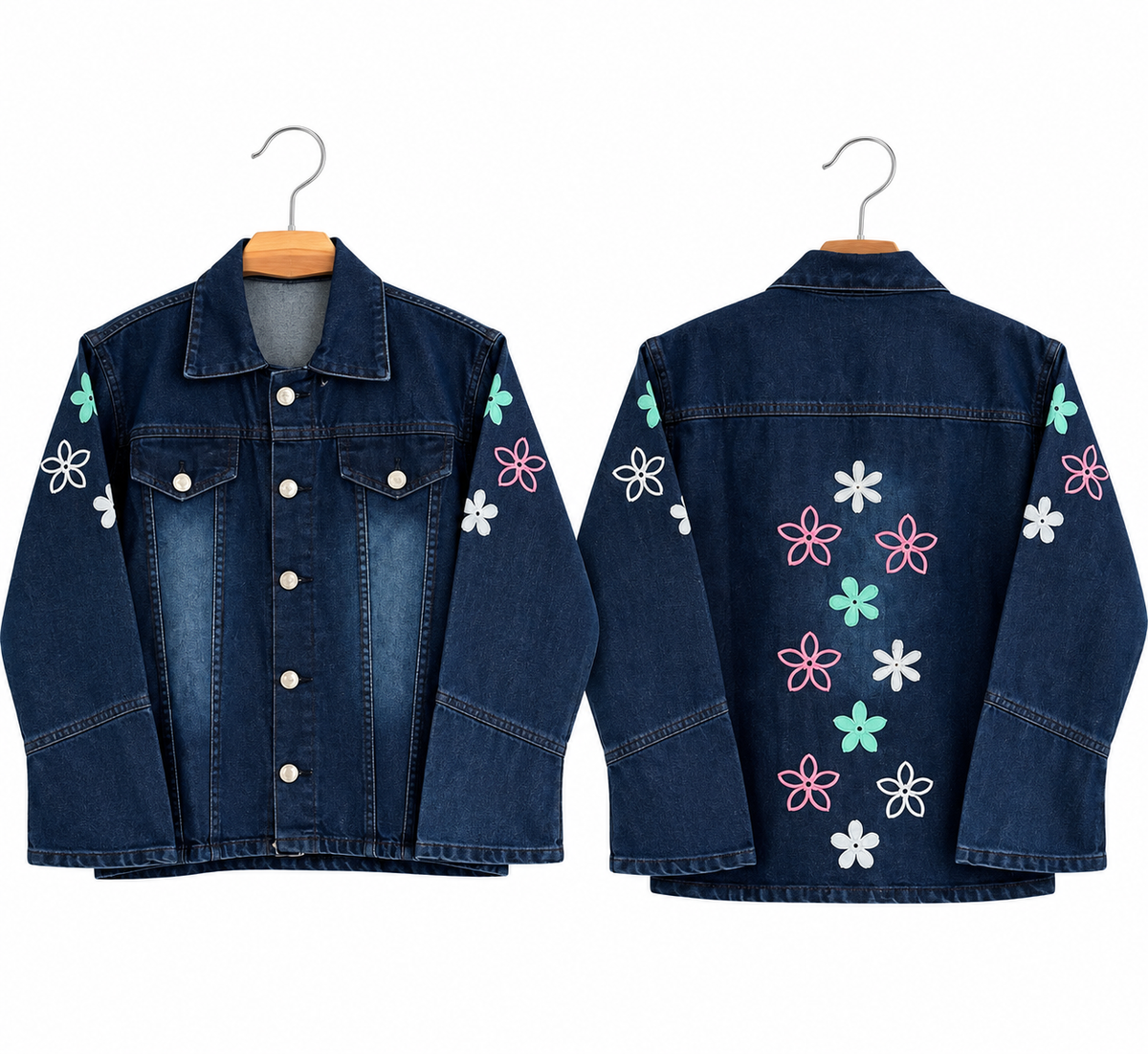 Denim Jacket with Flower Embroidery for Girls