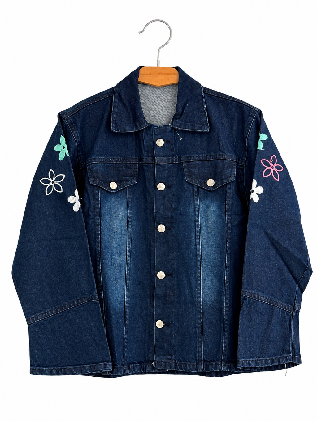 Denim Jacket with Flower Embroidery for Girls