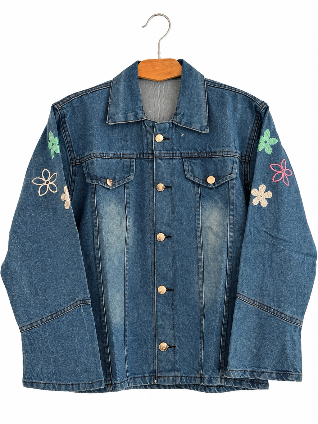 Denim Jacket with Flower Embroidery for Girls