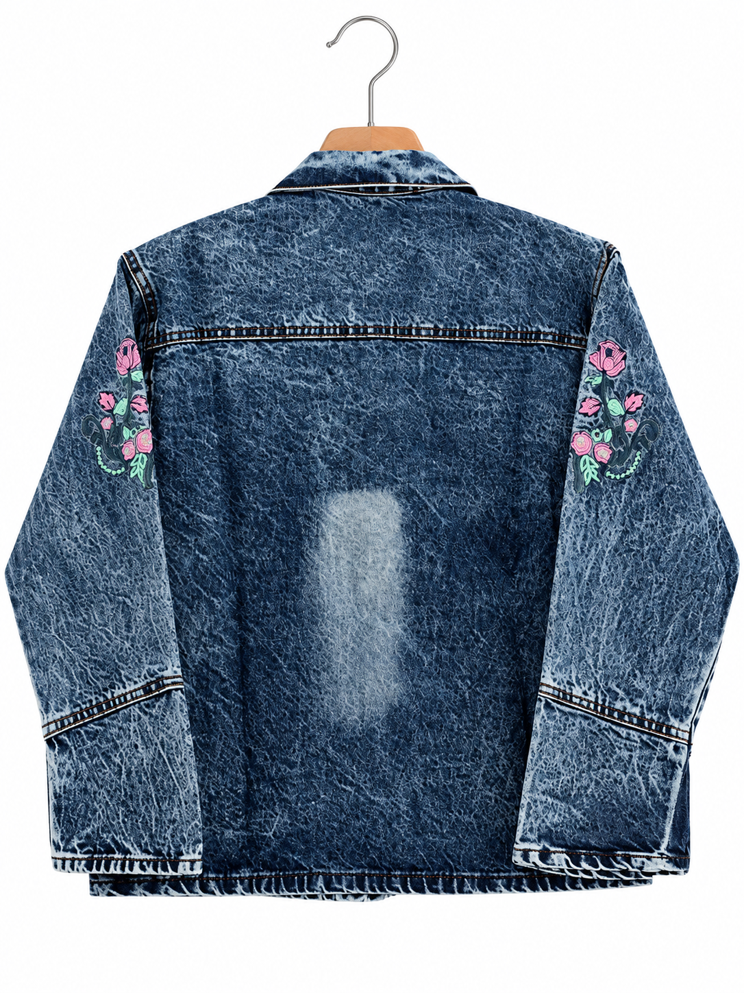 Denim Jacket with Rose Embroidery for Girls
