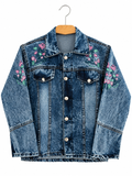 Denim Jacket with Rose Embroidery for Girls