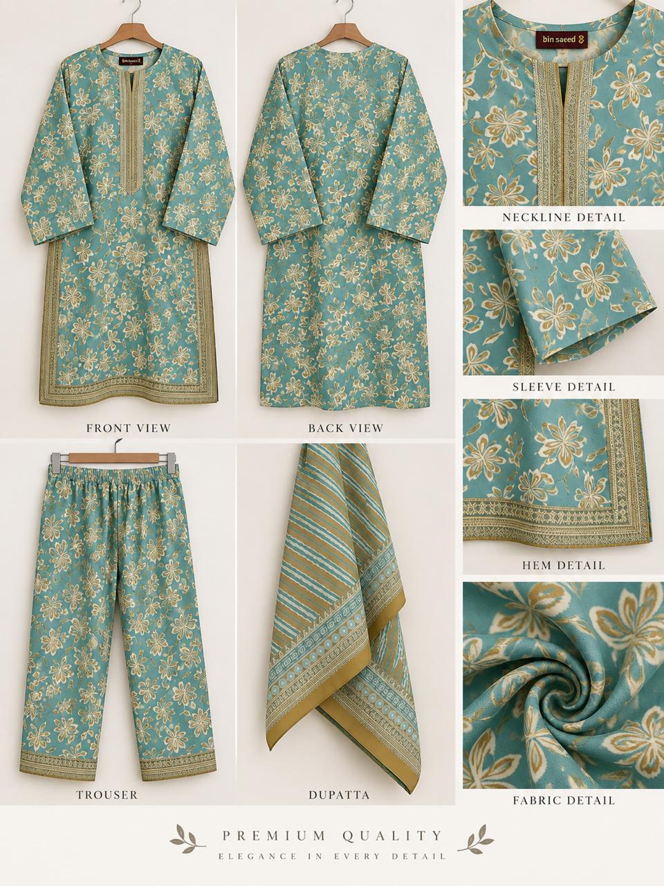 Teal Floral 3 Piece Suit