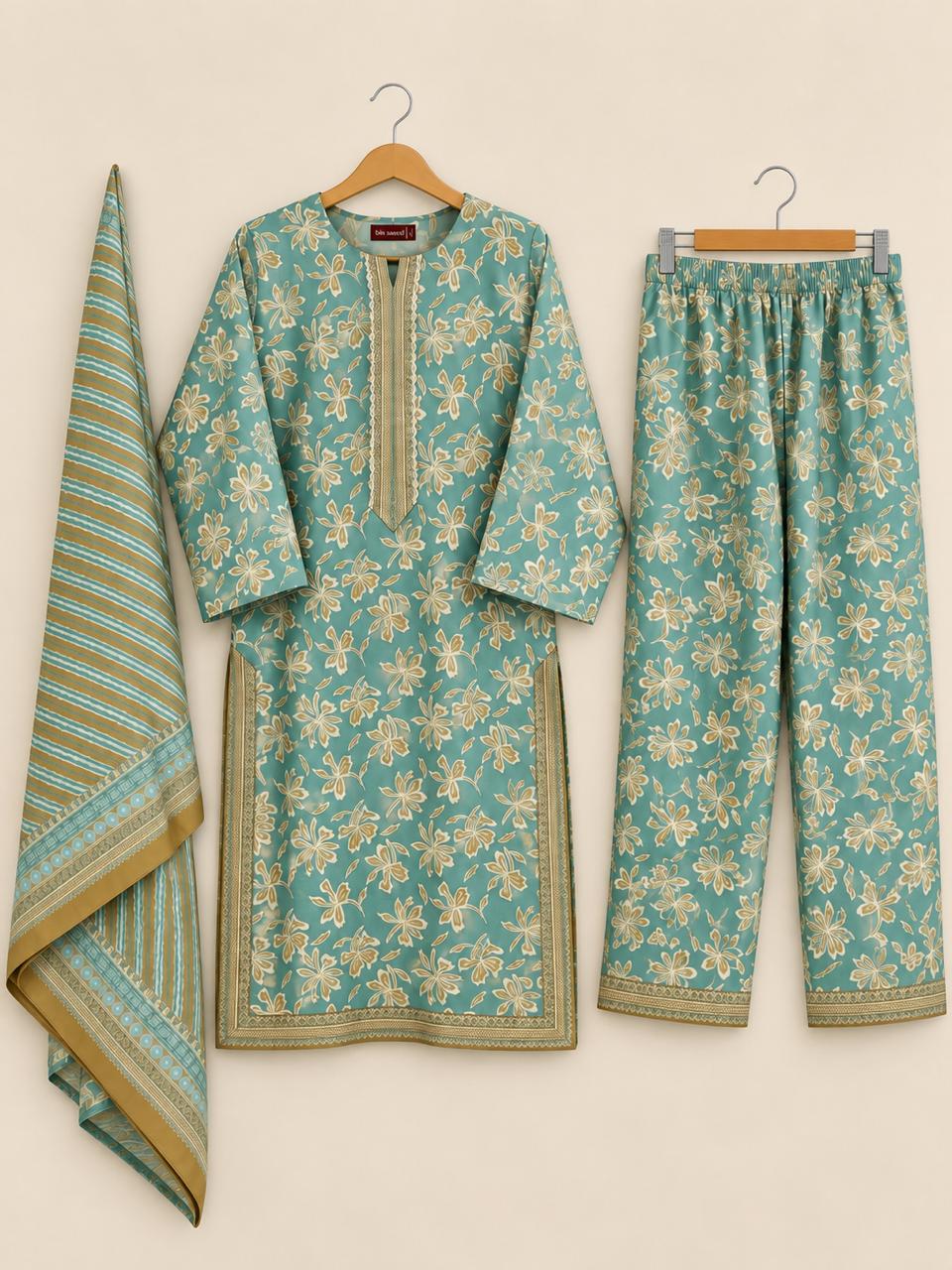 Teal Floral 3 Piece Suit