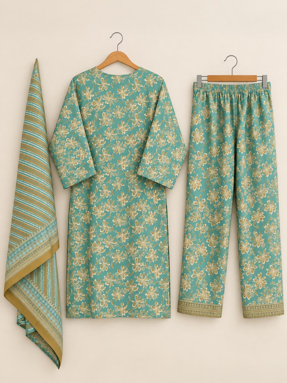 Teal Floral 3 Piece Suit