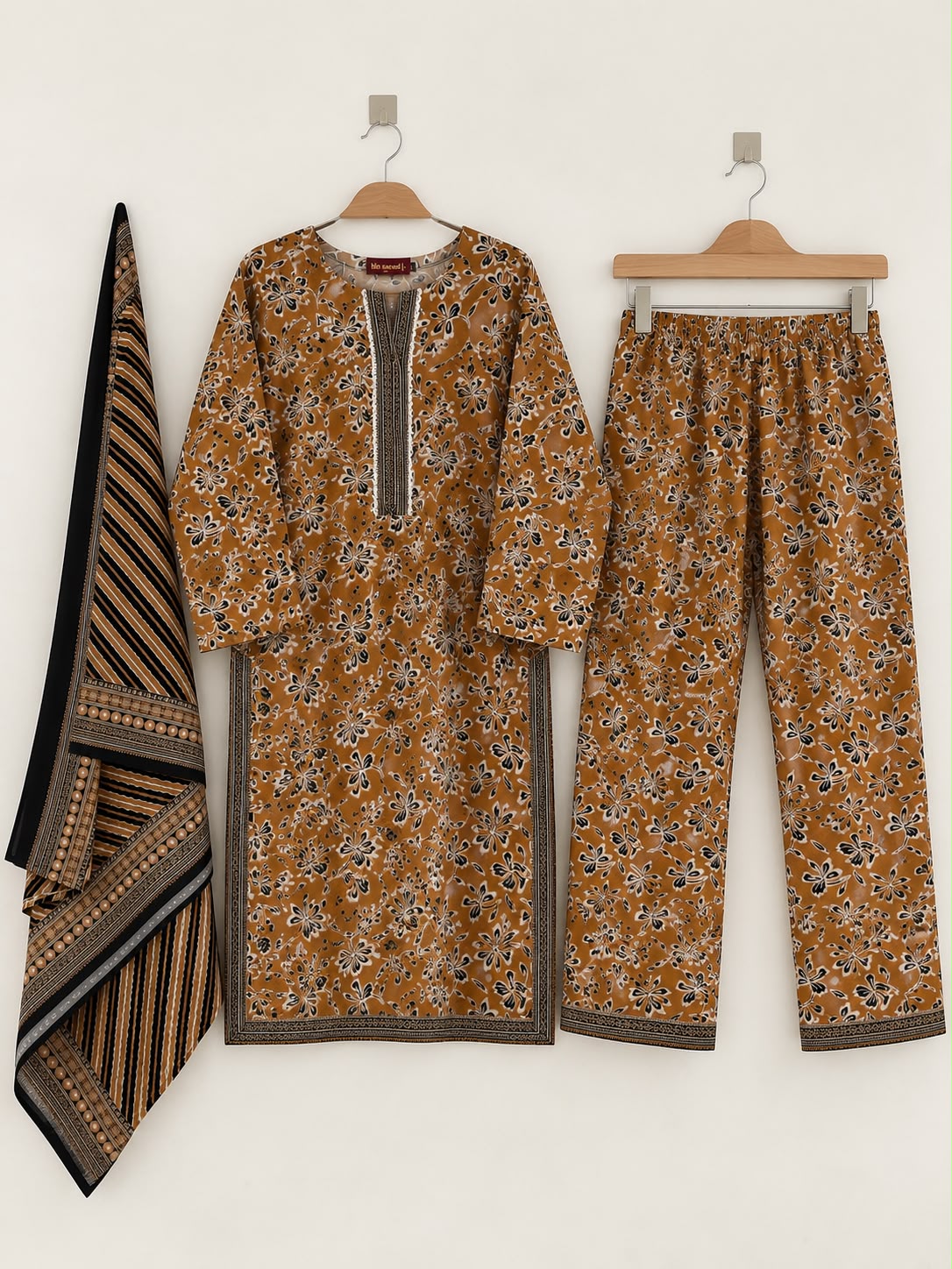 Mustard Floral 3 Piece khadar Suit