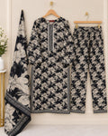 Navy Floral 3 Piece Cotton Suit